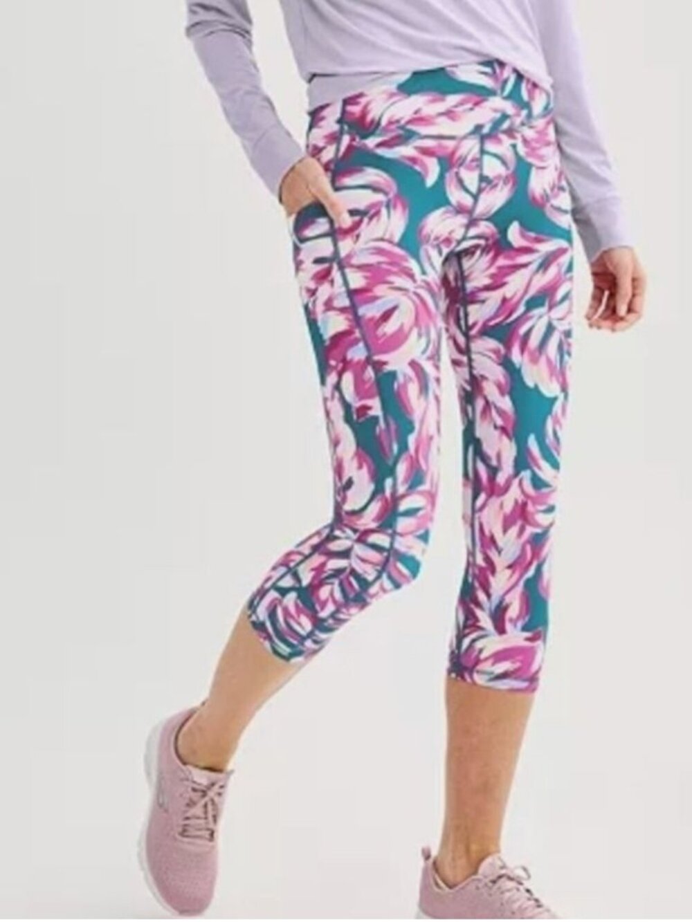 Tek Gear Ultrastretch Capri Leggings Tropical Leaf Print Women's 2X
